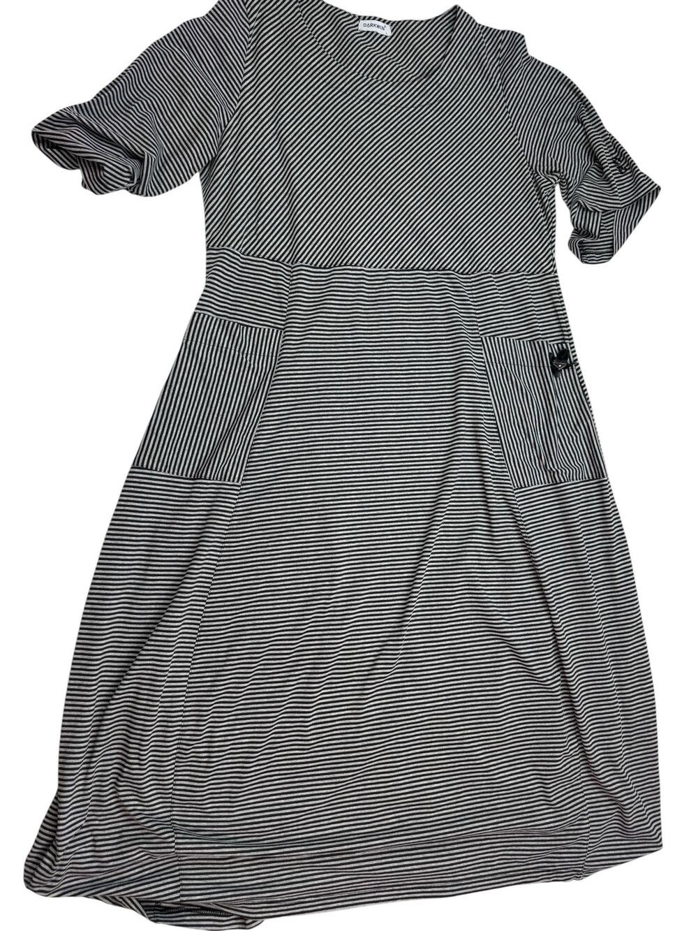 DARKWIN Designer Oversize A Line Dress Size L Gray Black Striped Artsy Lagenlook